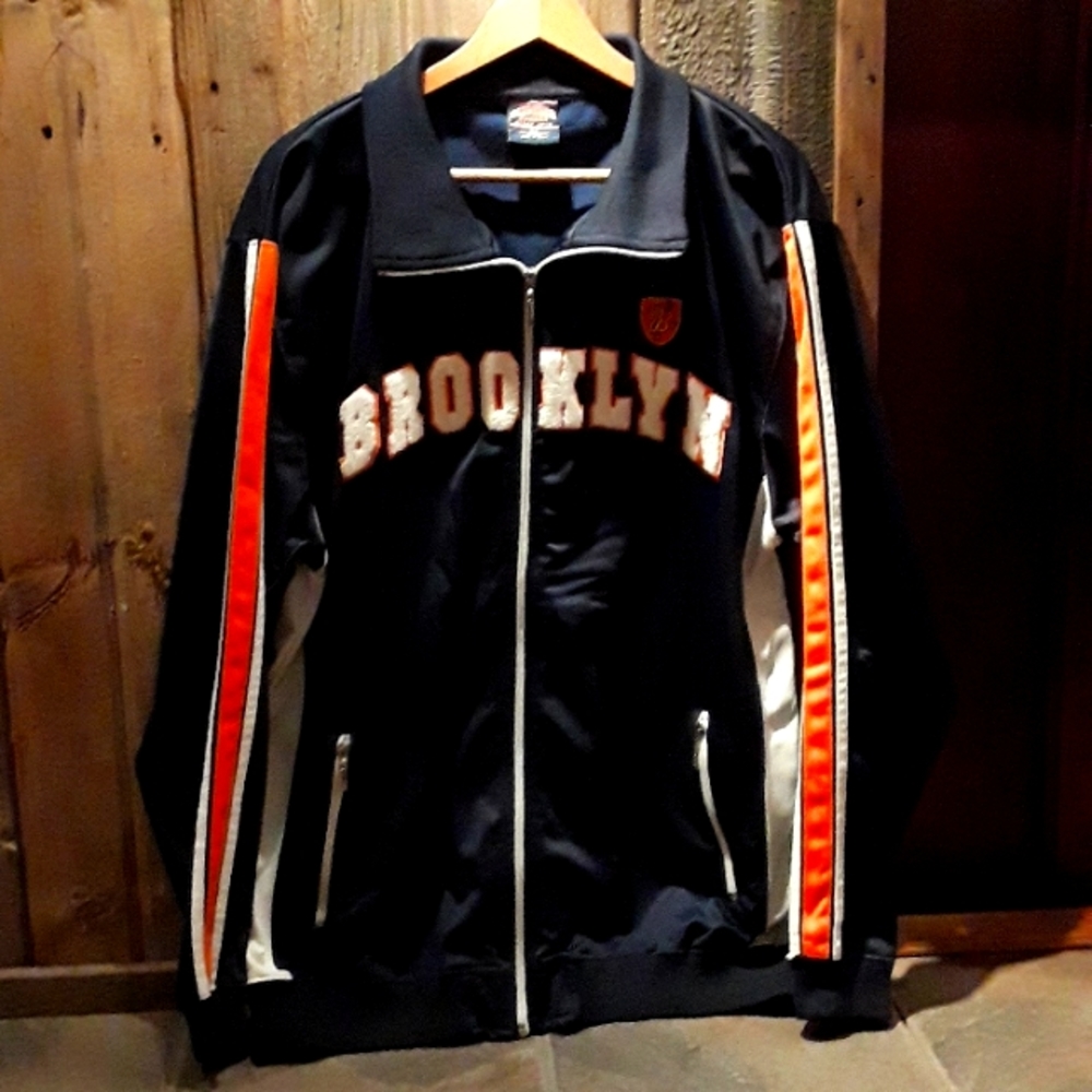 Brooklyn Xpress zip up jacket XXL dark navy blue with white/orange accents